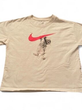 Nike Girls White Nike Shirt Pink Swoosh With Cat Size L